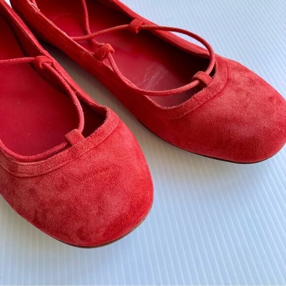 JOIE Jenessa Ballet Flats Cherry Red Suede Women Size 7.5/38 Lace Up Leather - Picture 4 of 13